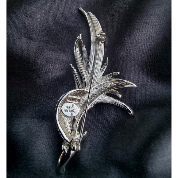 Vintage NOLAN MILLER Black and White Clear Rhinestones Silver Tone Figural Bird - Picture 6 of 6